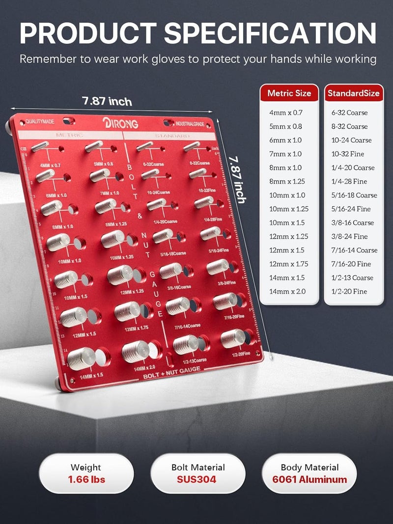 DRIRON Thread Checker, 28 Nut and Bolt Thread Checker, Premium 14 Metric & 14 Standard Identibolt, Bolt and Nut Identifier Gauge, Accurate Thread Gauge with Centimeters and Inches Scales on Both Sides - Image 5